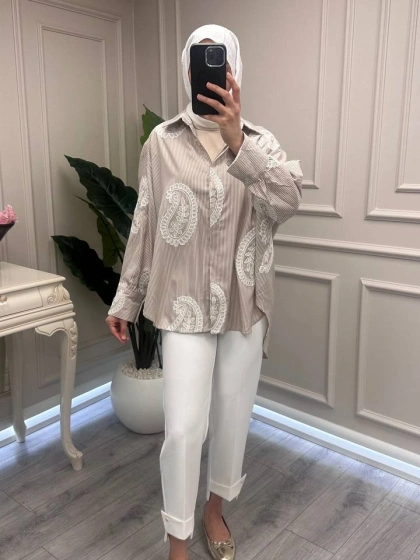 Ghisa 3611G4430 Haki Brode Detaylı Gömlek
