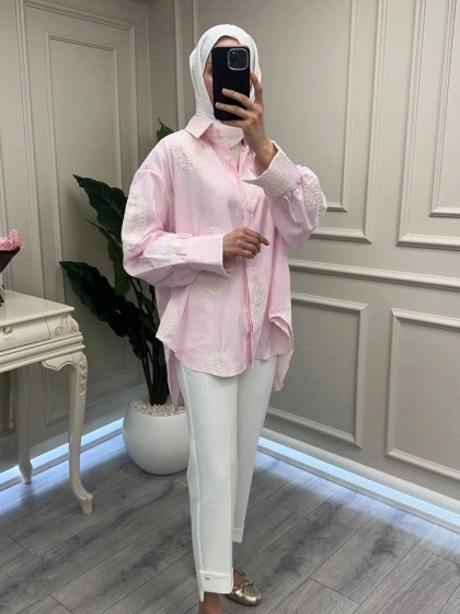 Ghisa 3611G4430 Pembe Brode Detaylı Gömlek
