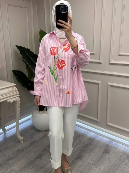 Ghisa 3611G4432 Pembe Baskı Detaylı Gömlek