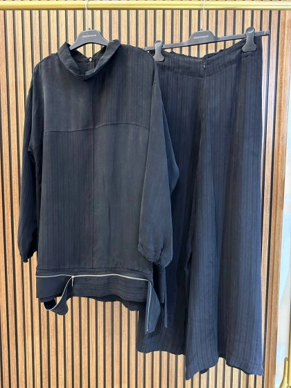 Misswhence 39009 Siyah Fermuar Detaylı Tunik Takım