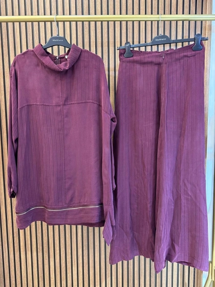 Misswhence 39009 Bordo Fermuar Detaylı Tunik Takım