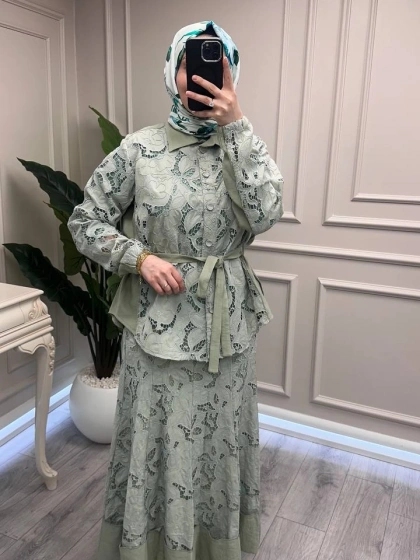 Misswhence 39306 Yeşil Güpür Detaylı Takım