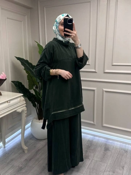 Misswhence 39009 Haki Fermuar Detaylı Tunik Takım