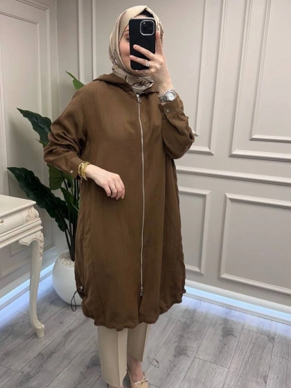 Misswhence 39406 Kahverengi Kapüşonlu Kap