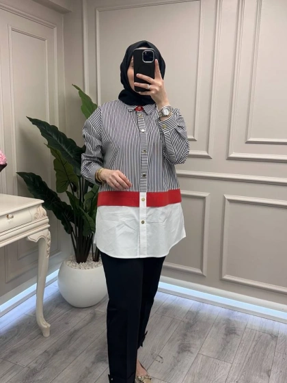 Ghisa 3610G4429 Siyah Ribana Detaylı Gömlek