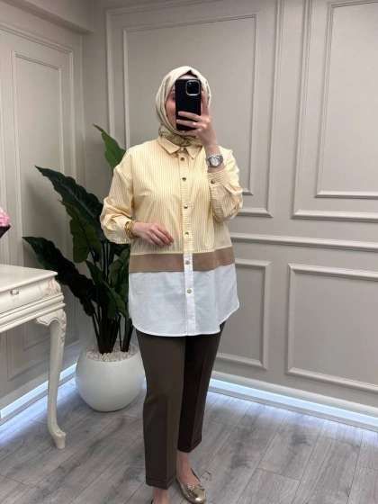Ghisa 3610G4429 Sarı Ribana Detaylı Gömlek