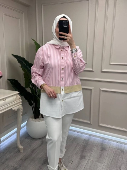 Ghisa 3610G4429 Pembe Ribana Detaylı Gömlek