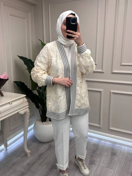 Ghisa 3610H3265 Ekru Brode Detaylı Hırka