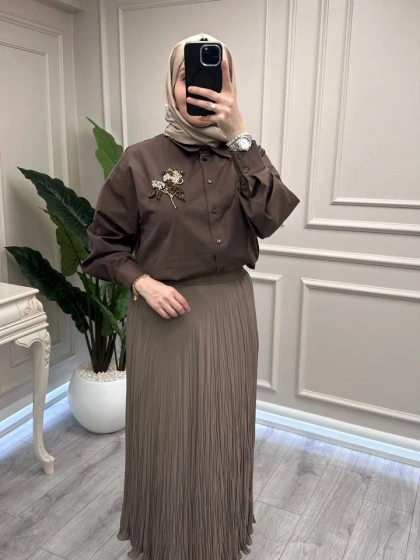 Yusuf Özdemir 26Y1504 Latte Şifon Bürümcük Etek