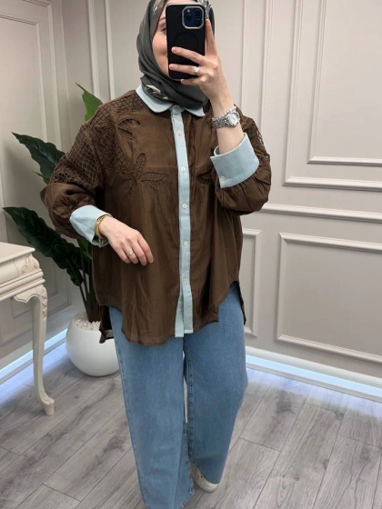 Ghisa 3611G4435 Kahve Denim Detaylı Gömlek