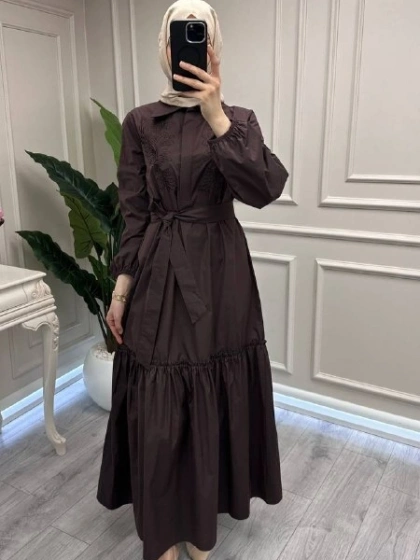 Nuss Triko 26Y2040 Kahve Kemerli Gömlek Elbise