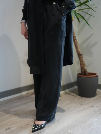 Miss Dalida T26Y-7003 Siyah Bol Paça Basic Cupro Pantolon