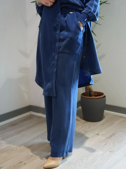 Miss Dalida T26Y-7003 Mavi Bol Paça Basic Cupro Pantolon