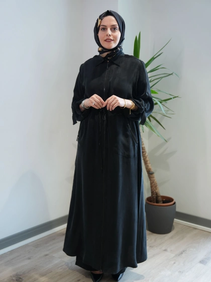 Miss Dalida 2268329 Siyah Fermuarlı Beli Büzgülü Cupro Ceket