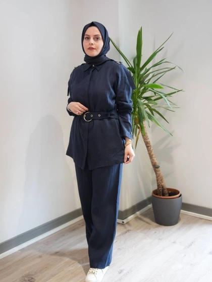 Miss Dalida 2266256 Lacivert Gizli Patlı Omuz Detaylı Keten Gömlek
