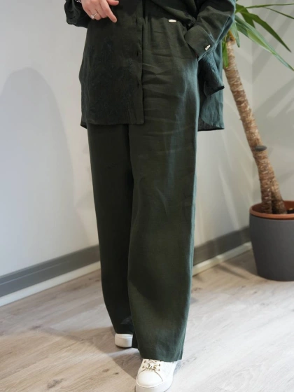 Miss Dalida 2267251 Haki Beli Lastikli Bol Paça Keten Pantolon