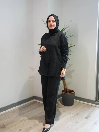 Miss Dalida 2263251 Siyah Nakış İşlemeli Keten Gömlek