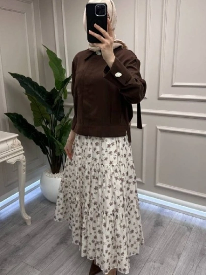 Venöve 26SSETE0005 Çiçekli Enna Etek