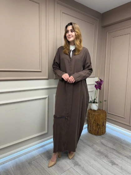 Almarwah Black 50933 Kahverengi Fermuar Detaylı Kap (Büyük Beden)