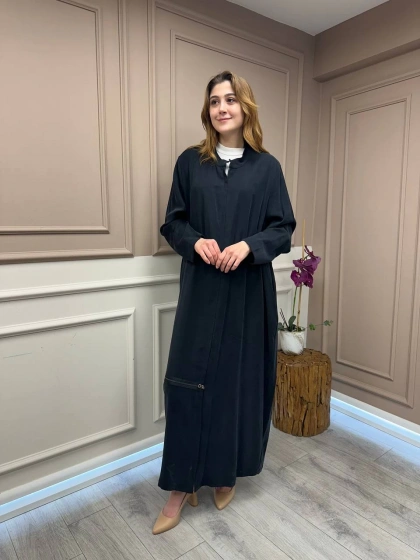 Almarwah Black 50933 Siyah Fermuar Detaylı Kap (Büyük Beden)