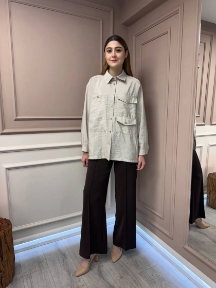 Ceremony 5135 Taş Üç Cepli Önden Düğmeli Kısa Gömlek