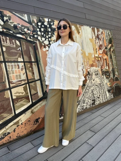 Ceremony 5158 Ekru Kolları Ve Önü Fırfır Detaylı Gömlek