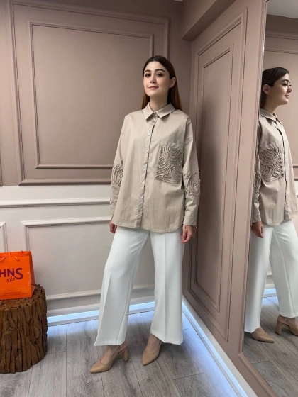 Ceremony 5173 Bej Aplike Detaylı Tunik