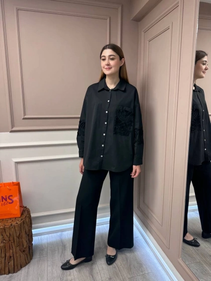 Ceremony 5173 Siyah Aplike Detaylı Tunik