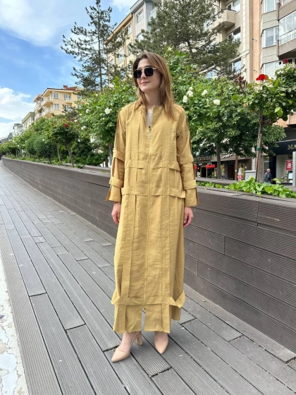 Ceremony 5856 Amber Kafes Detaylı Fermuarlı Ferace