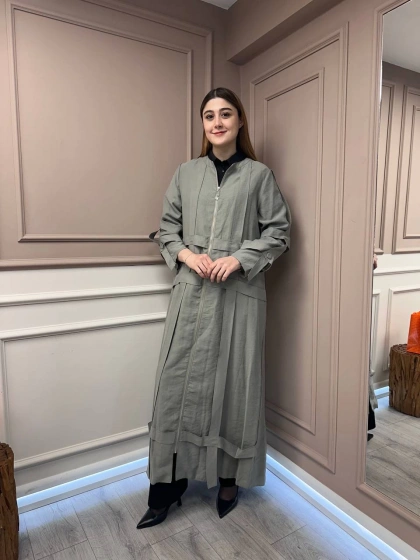 Ceremony 5856 Gri Kafes Detaylı Fermuarlı Ferace