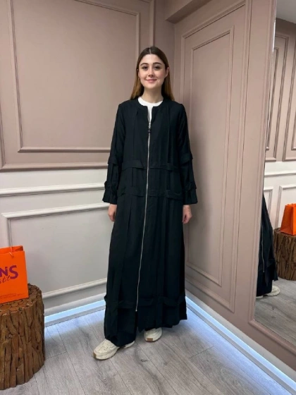 Ceremony 5856 Siyah Kafes Detaylı Fermuarlı Ferace