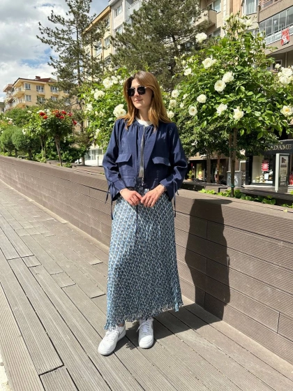 Ceremony 5899 Lacivert Etek Ucu Ve Kolları Büzgülü Önden Fermuarlı Ceket