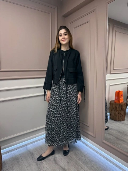 Ceremony 5899 Siyah Etek Ucu Ve Kolları Büzgülü Önden Fermuarlı Ceket