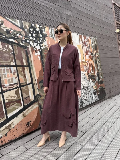 Ceremony 5986 Kızıl Kahve Etekli Takım