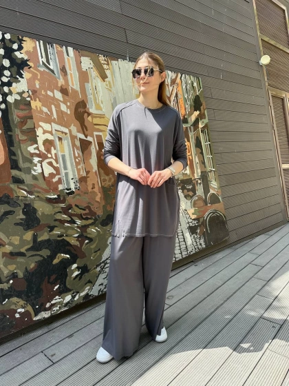 Ceremony 5991 Gri Bambu Pantolonlu İkili Takım