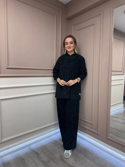 Ceremony 6132 Siyah Kadife Pul Detaylı İkili Takım