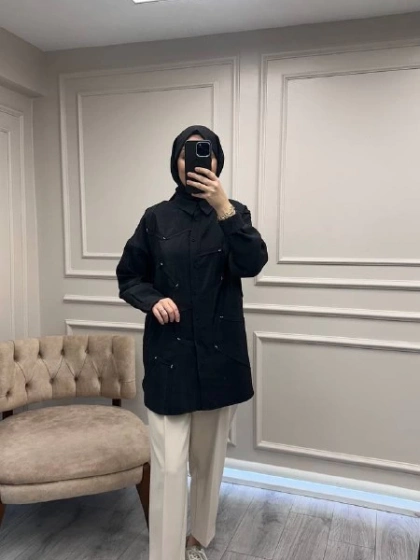 Ceremony 6146 Siyah Düğmeli Dikiş Detaylı Gömlek