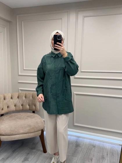 Ceremony 6146 Turmalin Düğmeli Dikiş Detaylı Gömlek