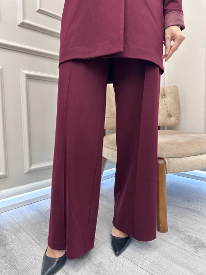 Ceremony 6318 Mürdüm Nervürlü Kemersiz Çelik Pantolon