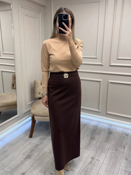 Ceremony 6617 Kahverengi Bel Detaylı Çelik Etek