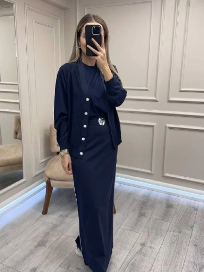 Ceremony 6617 Lacivert Bel Detaylı Çelik Etek