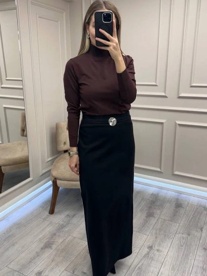 Ceremony 6617 Siyah Bel Detaylı Çelik Etek