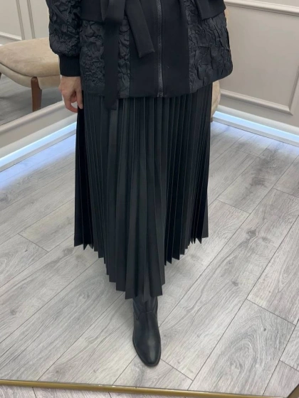 Ceremony 6620 Siyah Deri Pliseli Etek