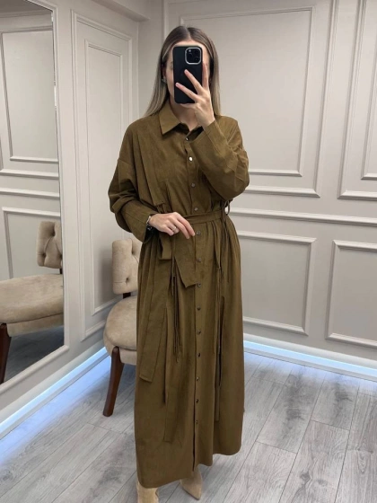 Ceremony 6721 Haki Süet Gömlek Elbise