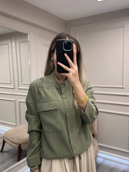 Ceremony 6826 Haki İşleme Detaylı Kısa Ceket