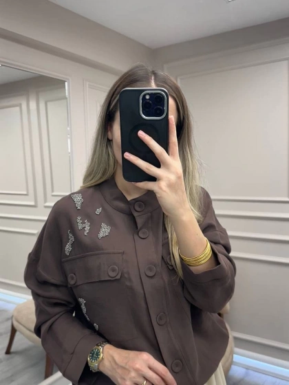 Ceremony 6826 Kahverengi İşleme Detaylı Kısa Ceket