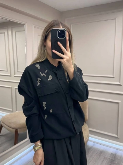 Ceremony 6826 Siyah İşleme Detaylı Kısa Ceket