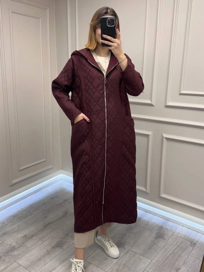 Ceremony 6838 Bordo Kapüşonu Fermuar Detaylı Kapitone Kap