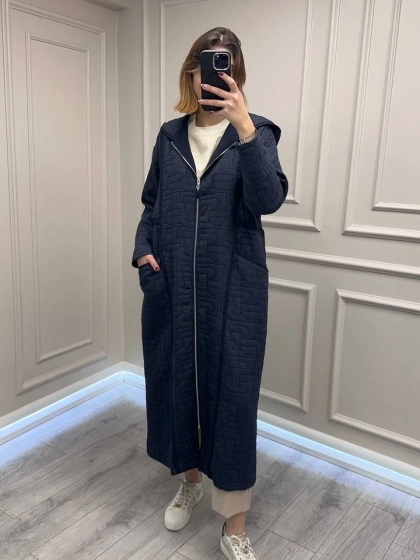 Ceremony 6838 Lacivert Kapüşonu Fermuar Detaylı Kapitone Kap