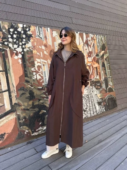 Ceremony 6839 Kahverengi Yanları Büzgülü Trençkot